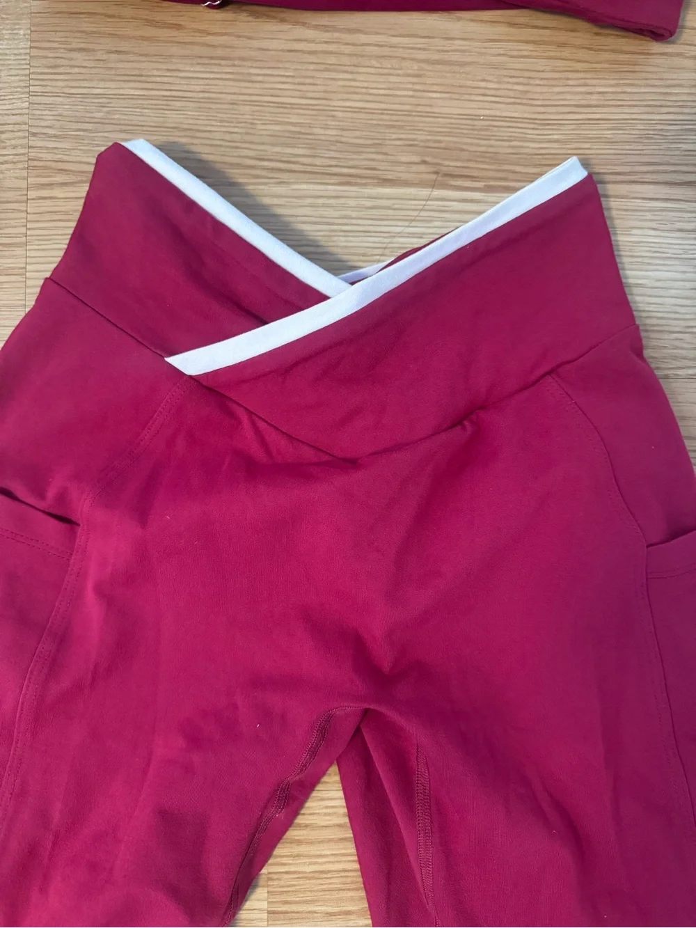 Bombshell Sportswear Maroon Halter Bra and Leggings Set - White Trim